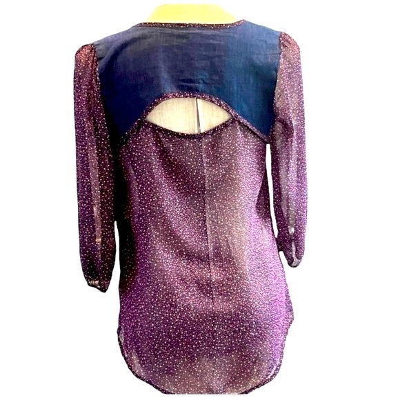 LILY ROSE BLUE AND FLORAL PURPLE BLOUSE-SIZE SMALL - Picture 2 of 9